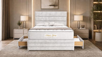 Crushed Velvet White - Monaco Luxe Luxury Divan Bed – Premium Upholstered Panelled Headboard with Storage
