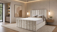 Crushed Velvet Champagne - Kensington Fluted Luxury Ottoman Storage Bed