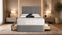 Plush Velvet Grey - Kensington Grande Luxury Divan Bed – Premium Upholstered Bed Frame with Tall Vertical Panel Headboard