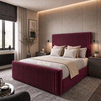 Plush Velvet Maroon - Radisson Luxury Fluted Bed – Premium Upholstered Bed Frame with Statement Headboard & Footboard