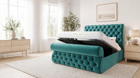 Plush Velvet Teal - Windsor Chesterfield Luxury Scroll Bed Frame