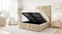Crushed Velvet Gold - Monaco V-Line Luxury Geometric Ottoman Storage Bed
