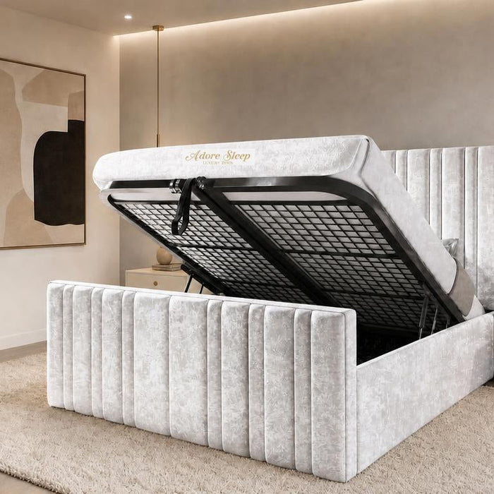 Crushed Velvet White - Kensington Fluted Luxury Ottoman Storage Bed