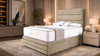 Naples Beige - Monaco Luxe Luxury Divan Bed – Premium Upholstered Panelled Headboard with Storage
