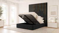 Naples Black - Alisha Gold Strip Grandline Luxury Floor-Standing Ottoman Storage Bed