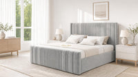 Plush Velvet Silver - Savoy Ribbed Luxury Ottoman Storage Bed
