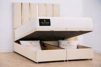 Naples Cream - Verona Luxe Ottoman Divan Storage Bed Frame – Luxury Upholstered Bed with Lift-Up Storage