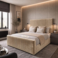 Crushed Velvet Gold - Radisson Luxury Fluted Bed – Premium Upholstered Bed Frame with Statement Headboard & Footboard