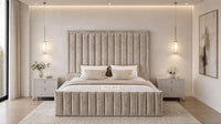 Crushed Velvet Mink - Savoy Luxury Panel Bed – Premium Upholstered Bed Frame with Grand Framed Headboard
