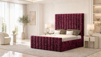 Crushed Velvet Aubergine - Langham Column Luxury Panelled Ottoman Storage Bed