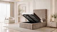Crushed Velvet Mink - Dorchester Wraparound Luxury Channelled Ottoman Storage Bed