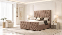 Naples Mink - Riviera Fan Luxury Sculpted Ottoman Storage Bed