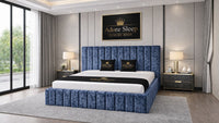 Crushed Velvet Denim Blue - Valentina Grande Luxury Channel-Tufted Upholstered Bed Frame