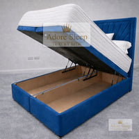 Naples Blue - Aurelia Regent Luxury Upholstered Ottoman Divan Bed Frame with Storage