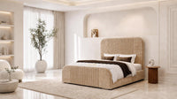 Plush Velvet Beige - Beaumont Arc Luxury Ribbed Ottoman Storage Bed