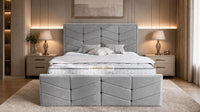 Naples Silver - Valentina Luxury Chevron Panel Bed – Designer Upholstered Bed Frame with Statement Headboard & Footboard