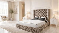 Crushed Velvet Mink - Claridge Chesterfield Luxury Deep-Button Ottoman Storage Bed