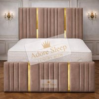 Naples Mink - Celestine Luxe Vertical Panelled Gold Strip Upholstered Bed Frame | Luxury Statement Bed