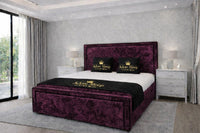 Crushed Velvet Aubergine - Astoria Luxe Luxury Upholstered Bed Frame – Premium Panelled Headboard & Footboard