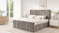 Crushed Velvet Mink - Savoy Ribbed Luxury Ottoman Storage Bed