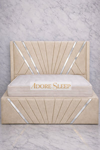 Naples Cream - Bat Radiance Luxury Panel Bed Frame with Silver Strip – Upholstered
