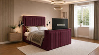 Plush Velvet Maroon - Carlton Luxury Panelled TV Bed – Premium Upholstered Bed Frame with Integrated TV Footboard