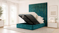 Crushed Velvet Teal - Alisha Gold Strip Grandline Luxury Floor-Standing Ottoman Storage Bed