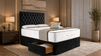 Plush Velvet Black - Regency Chesterfield Luxe Divan Bed with Storage – Deep Buttoned Upholstered Bed Frame