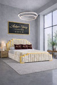 Crushed Velvet Cream - Imperial Elan Luxury Art Deco Upholstered Bed Frame