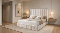 Crushed Velvet Cream - Chelsea Luxury Channel Panel Bed – Premium Upholstered Bed Frame with Statement Headboard