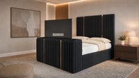 Naples Black - Kensington Luxury Fluted TV Bed with Metallic Accents – Premium Upholstered TV Bed Frame