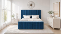 Naples Blue - Savoy Ribbed Luxury Ottoman Storage Bed