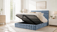 Crushed Velvet Denim Blue - Carlton Channel Luxury Ottoman Storage Bed