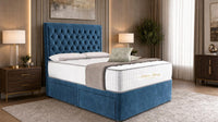 Naples Blue - Regency Chesterfield Luxe Divan Bed with Storage – Deep Buttoned Upholstered Bed Frame