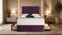 Naples Purple - Kensington Grande Luxury Divan Bed – Premium Upholstered Bed Frame with Tall Vertical Panel Headboard