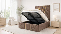Naples Mink - Monaco V-Line Luxury Geometric Ottoman Storage Bed