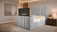 Plush Velvet Silver - Kensington Luxury Fluted TV Bed with Metallic Accents – Premium Upholstered TV Bed Frame