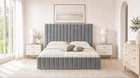 Plush Velvet Grey - Carlton Channel Luxury Ottoman Storage Bed