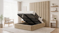 Plush Velvet Beige - Grosvenor Grand Channel Luxury Ottoman Storage Bed