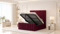 Plush Velvet Maroon - Langham Column Luxury Panelled Ottoman Storage Bed