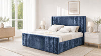 Crushed Velvet Denim Blue - Savoy Ribbed Luxury Ottoman Storage Bed