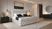 Crushed Velvet Cream - Windsor Chesterfield Luxury Scroll Bed Frame