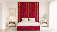 Crushed Velvet Red - Alisha Gold Strip Grandline Luxury Floor-Standing Ottoman Storage Bed