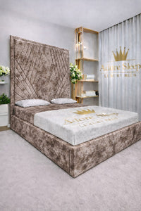 Crushed Velvet Mink - Seraphina Luxe Geometric Upholstered Bed Frame | Luxury Designer Statement Bed