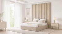 Plush Velvet Beige - Alisha Gold Strip Grandline Luxury Floor-Standing Ottoman Storage Bed