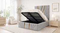 Plush Velvet Silver - Monaco V-Line Luxury Geometric Ottoman Storage Bed