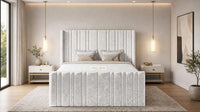 Crushed Velvet White - Kensington Fluted Luxury Ottoman Storage Bed