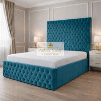 Plush Velvet Teal - Sovereign Élan Luxury Upholstered Bed – Deep Button-Tufted Headboard & Padded Statement Frame