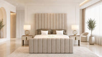 Naples Beige - Langham Column Luxury Panelled Ottoman Storage Bed