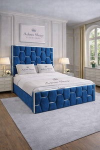 Naples Blue - Hexa Monarch Luxury Silver Strip Panel Bed Frame